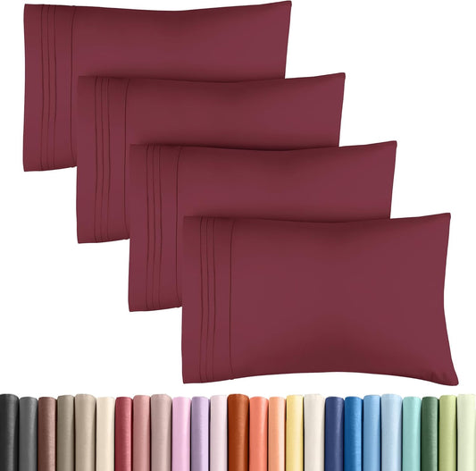 CGK Unlimited Queen Size Microfiber Pillowcase Set of 4 - Soft, Premium Quality, Machine Washable, Burgundy