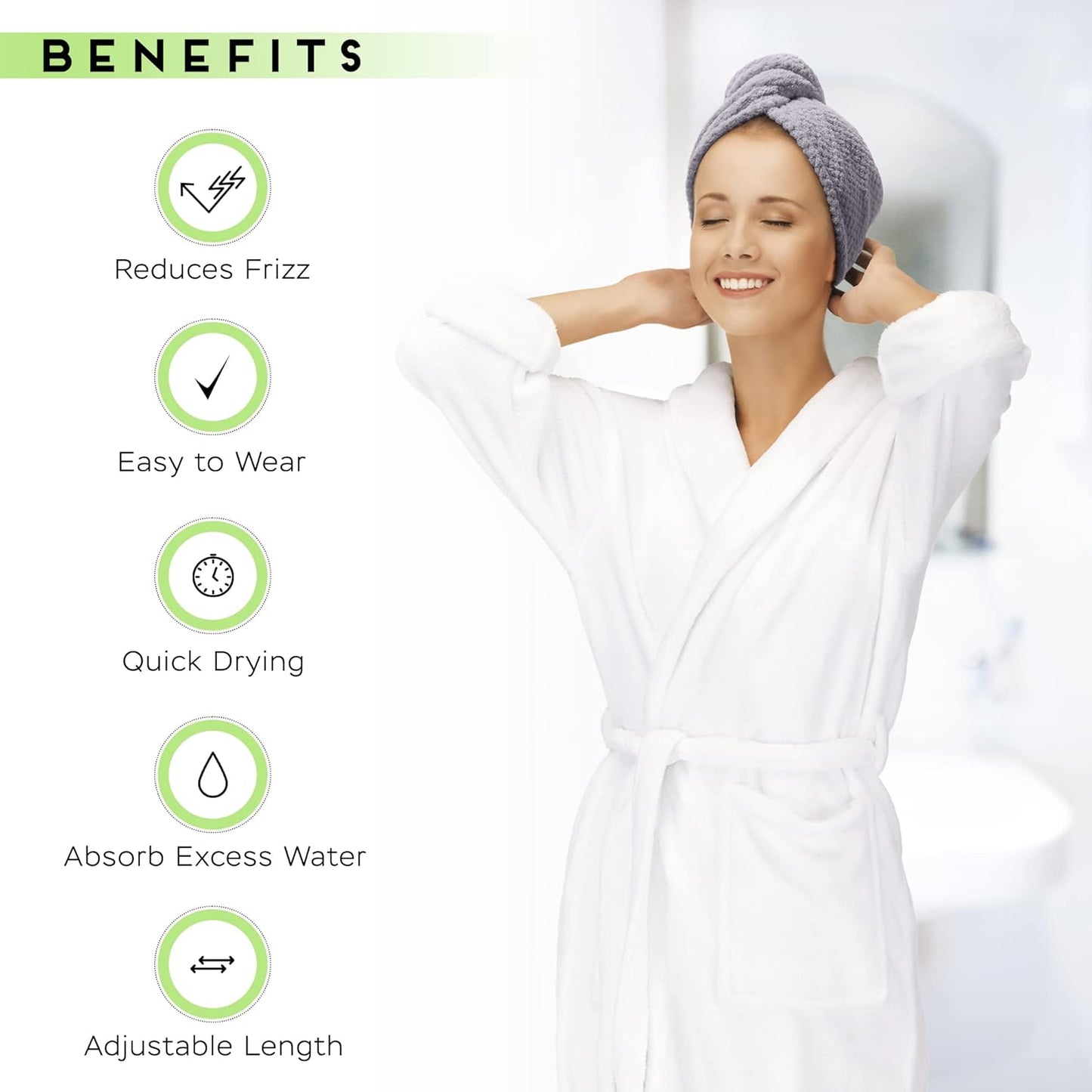 2 Pack Microfiber Hair Towel Wrap for Women, Anti Frizz Quick Drying Hair Turban for All Hair Style, Absorbent and Lightweight (Grey)