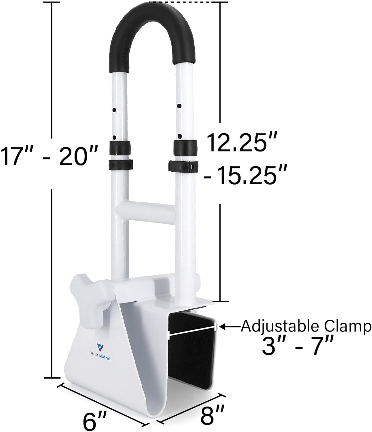 Vaunn Medical Bathtub Handle Grab Bar and Safety Rails for Seniors, Height Adjustable Tub Handles