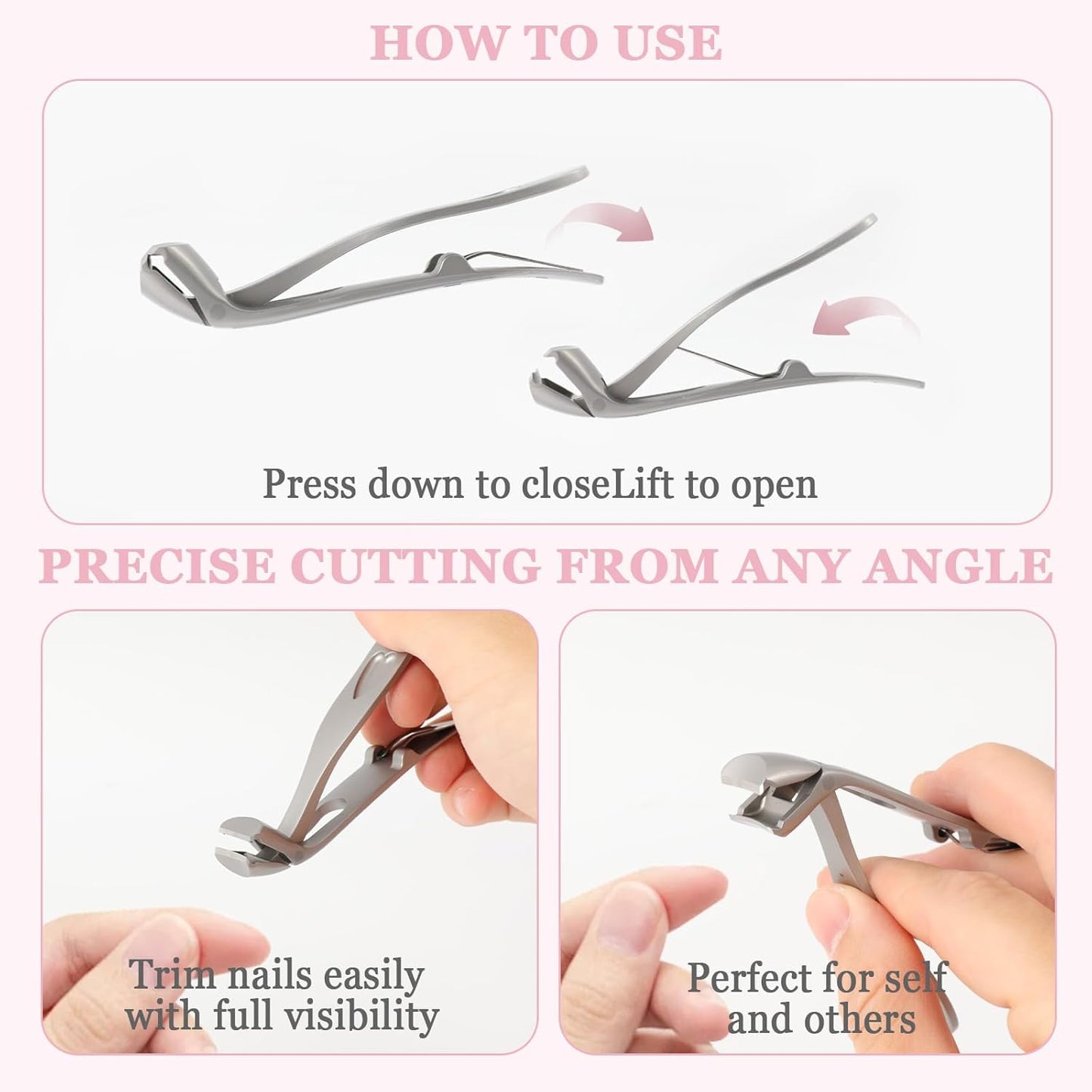 Toe Nail Clippers for Seniors, Toenail Clippers for Thick Toenails, Fingernail Clippers for Men, Nail Trimmer, Professional Nail Clippers, Ergonomic Angled Head Senior Toenail Clipper (Silver)