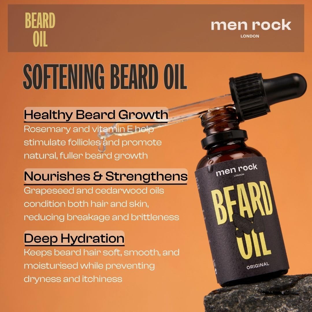 Men Rock Beardy Beloved Soothing Essential Beard Kit - Oak Moss - Softening Beard Balm and Wash - Mens Face Care - Skincare Products for Men - 2 Pc