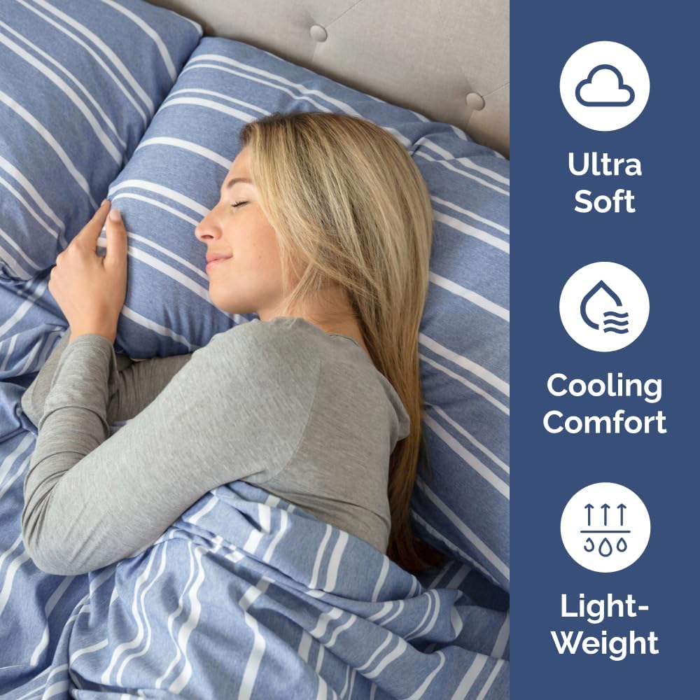 CGK Unlimited King Size Pillow Cases Set of 4 - Soft, Premium Quality Microfiber Pillowcase Covers - 20x40, 20x36 & 20x48 Pillows for Sleeping - Blue Stripes 3