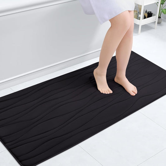 Buganda Memory Foam Bathroom Rug Mat 59x20, Extra Soft and Absorbent Bath Mats, Non-Slip and Machine Washable Bath Rugs for Bathroom Floor,Tub and Shower, Black