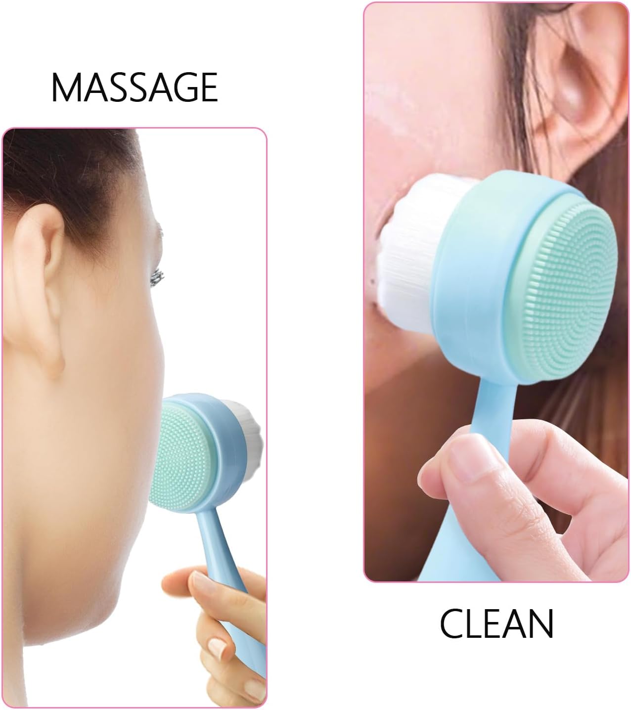 Face Brush 2 in 1, Facial Cleansing Brush Double Sides, Facial Exfoliation Scrub Brush Silicone Manual Face Scrubber Brush for Gentle Deep Pore Cleansing, Skincare (Sky Blue, 2 Pack)