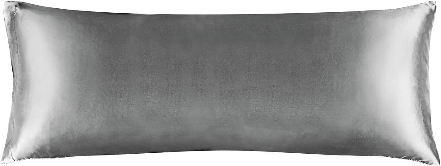 BEDELITE Satin Body Pillow Cover, Super Soft and Cooling Body Pillow Pillowcase for Hair and Skin, Breathable Silky Full Long Pillowcase Cover(20"x54", Grey)