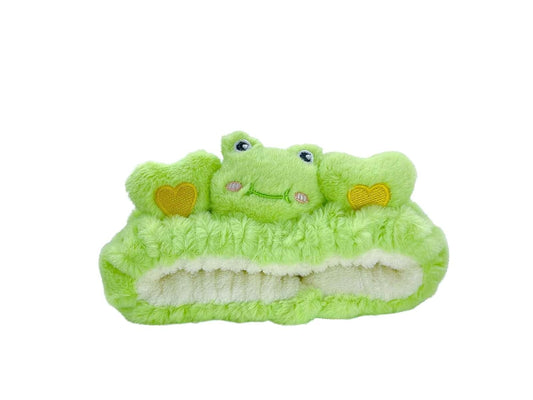 Cute Kawaii Spa Headband Green Frog headband for Women's Skincare, Makeup and Washing - Soft Microfiber Coral Fluffy Towel Headbands for Girls' Hair