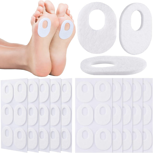WILLBOND 60 Pcs Callus Pads Soft Felt Callus Oval Shape Corn Pads for Bottom of Foot Adhesive Foot Corn Cushion for Men and Women Feet Toes Heel Pain Relief (White)