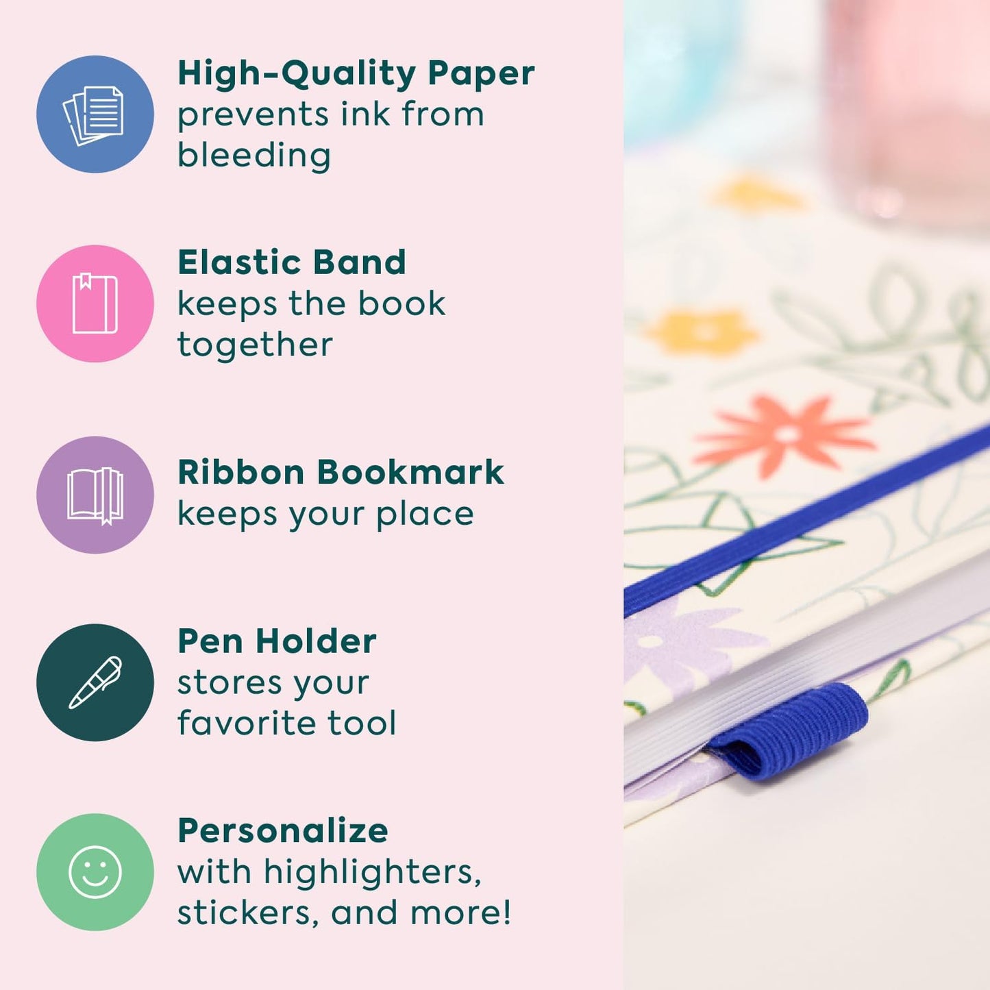 Happy Planner Small Undated Book-Bound Journal with 80 Pages of Thick 100 GSM Paper, A5 Size, Dot-Lined Layout, Mod Mosaics