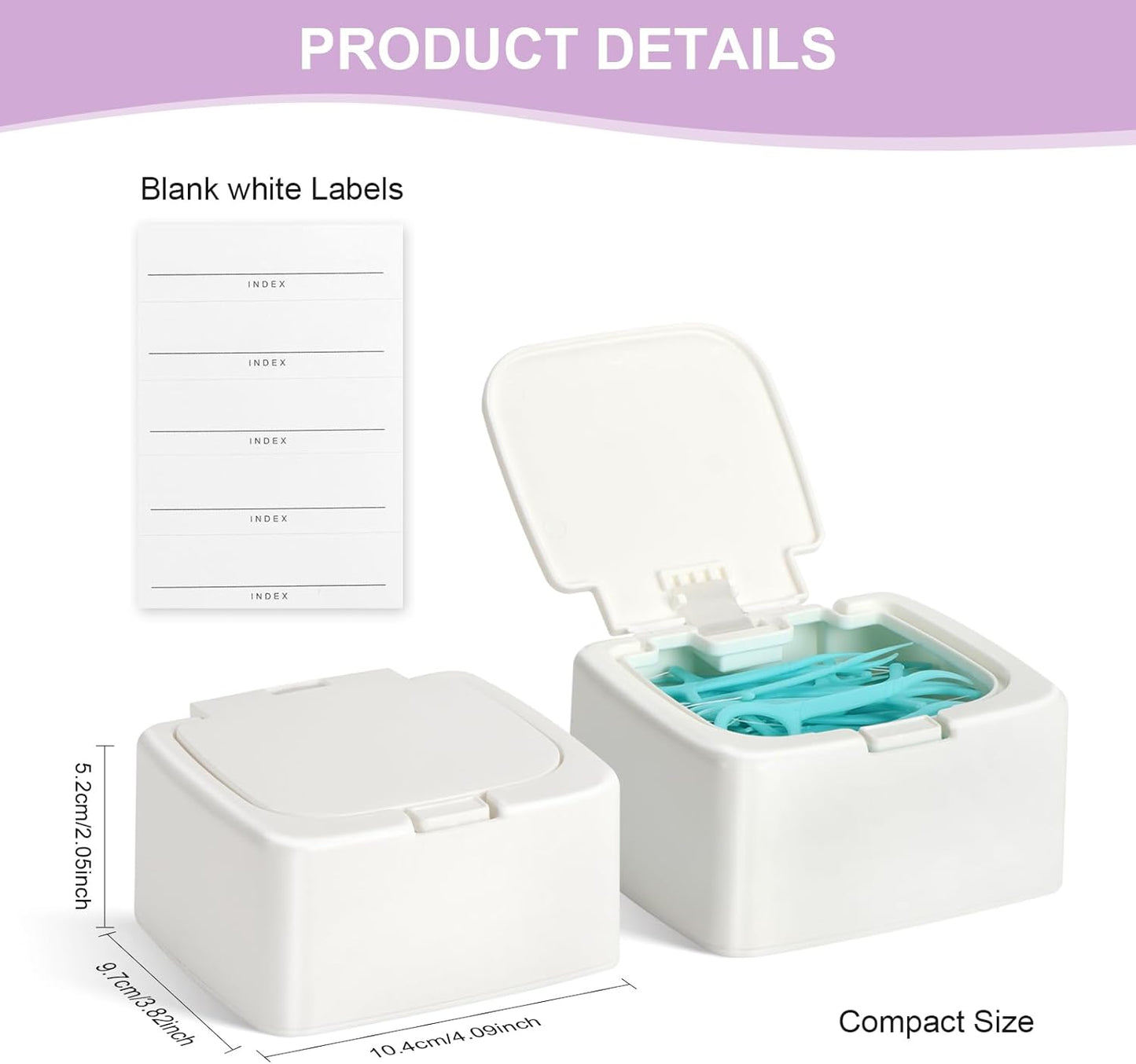 JGB Floss Pick Dispenser,2Packs Refillable Press Flip Floss Sticks Holder,Reusable Floss Pick Case For Cotton Swabs,Balls,Pads,Qtip - Square Storage Box For Home,Hotel,Office Organizers - White