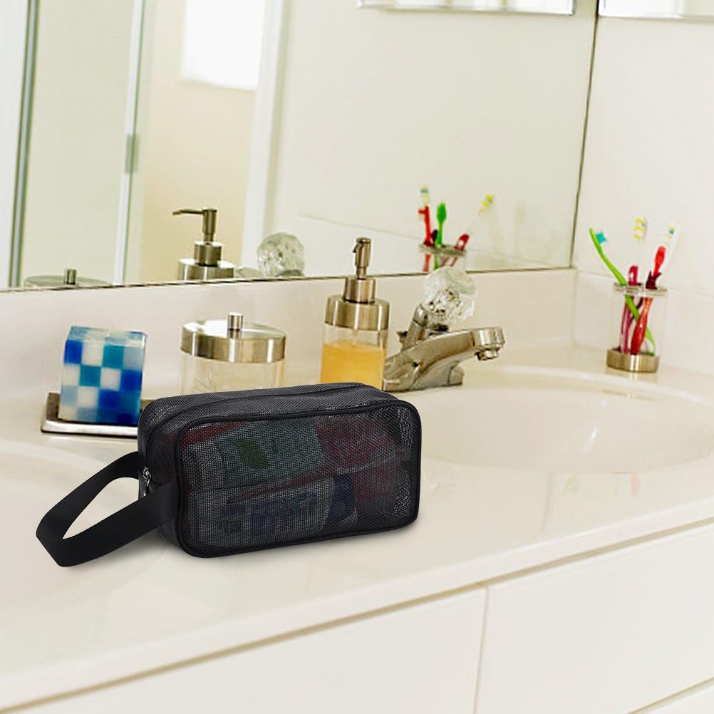 Moyad Mesh Shower Caddy Portable Toiletry Bag College Dorm Room Essentials for Girls Guys Gym Bag Camping Organizer Hanging Bathroom Mesh Bag, Black