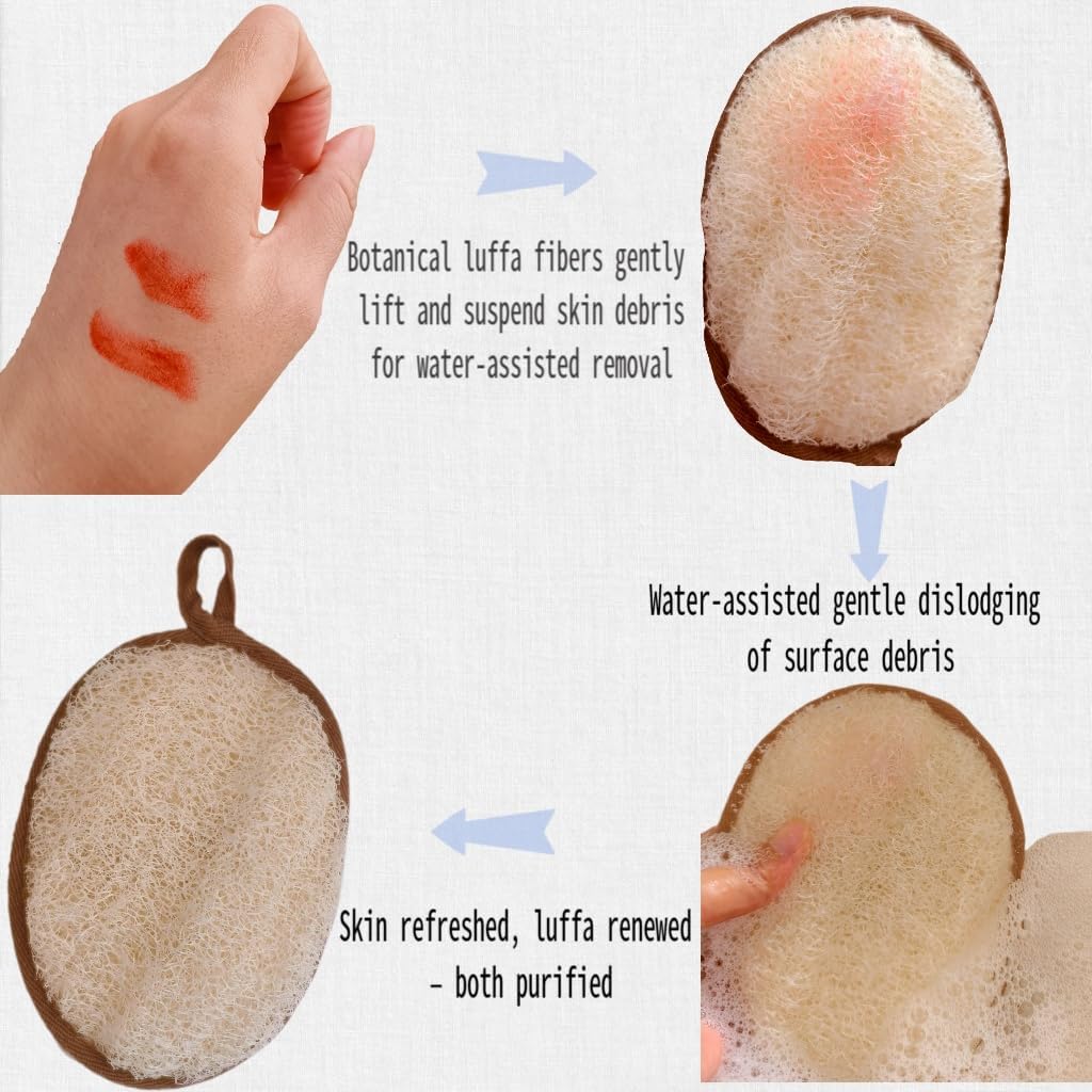 Natural Loofah Bath Sponge Set of 2 ，Exfoliating Body Scrubber，Large Size 7.1"x5.1" Oval Dual-Color (White & Brown) ，Men's and Women's Styles, Spa-Grade Couple Gift，Eco-Friendly Shower Gift
