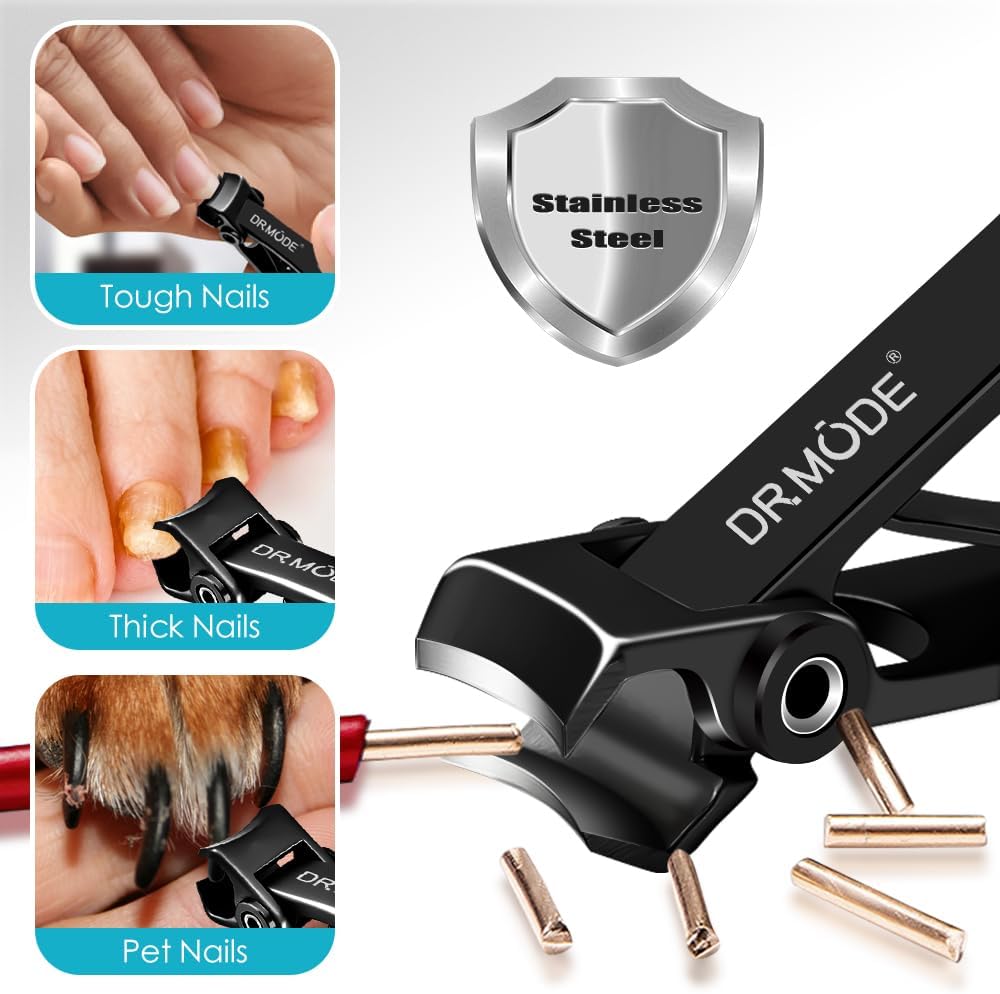 DRMODE Nail Clippers for Men Thick Nails, Heavy Duty Toenail Clippers for Seniors Thick Toenails with 16MM Wide Jaw, Sharp Stainless Steel Large Finger Nail Clippers Adult Cutter Trimmer with File