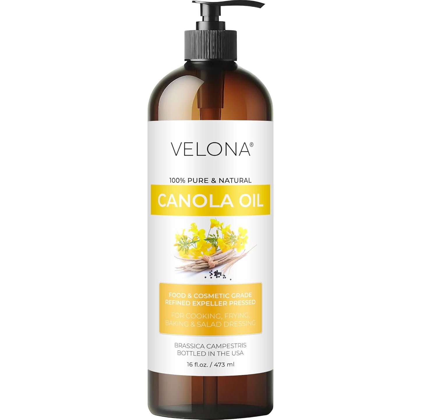 velona Canola Seed Oil 16 fl oz | 100% Pure and Natural Carrier Oil | Refined, Expeller pressed | Cooking, Dressing, Skin, Face, Body, Hair Care | Use Today - Enjoy Results