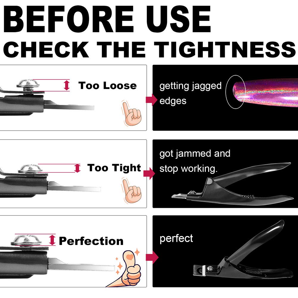 Black Premium Adjustable Stainless Steel Artificial Acrylic Fake False Nail Tip Clipper Cutter Trimmer Manicure Pedicure Sharp Blade Clip Tool For Salon Home Nail Art Beauty Design DIY