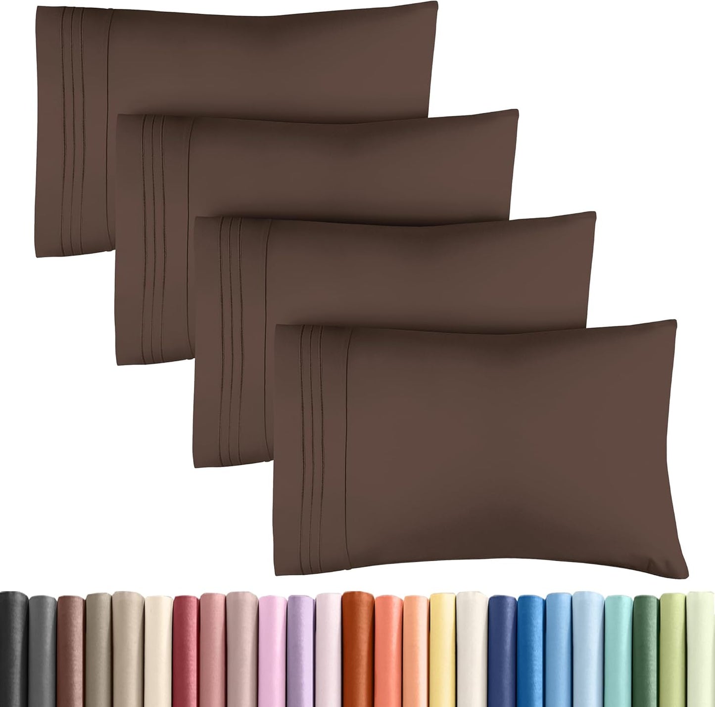 Queen Pillow Cases Set of 4 - Ultra Soft Hotel Quality Pillowcase Covers - Comfy, Cozy & Wrinkle Free - Shrinkage, Stain and Fade Resistant - Machine Washable Pillow Protectors - 4 Piece Set - Brown