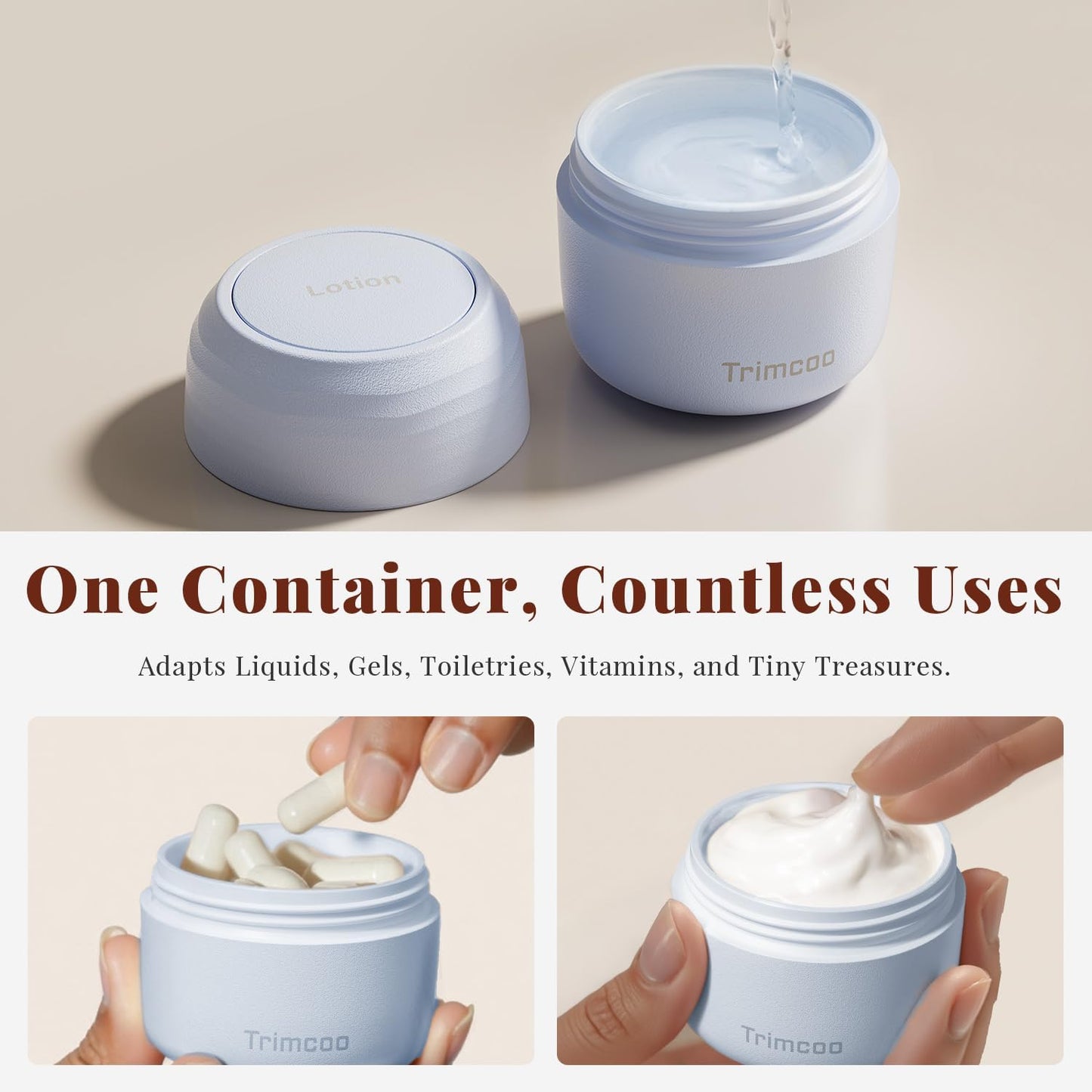 New Travel Toiletry Containers [Ultra Leakproof] TSA-Approved, PLA Hard Shell Jars with 5 Magnetic Labels, Wide Mouth Bottles for Lotion, Cleanser, Shampoo, Conditioner, Blue, 3 Pack, 1OZ