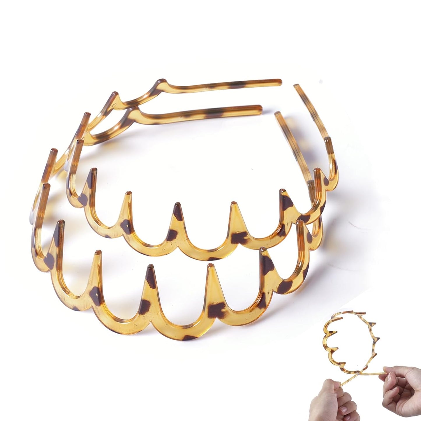 2PCS U Shape Fashion Tooth Hair Comb Headband 2025 New, High Cranium Headband for Women, Zig Zag Head Bands for Women Teens Hair Accessories Everyday Use (Amber-2PCS)