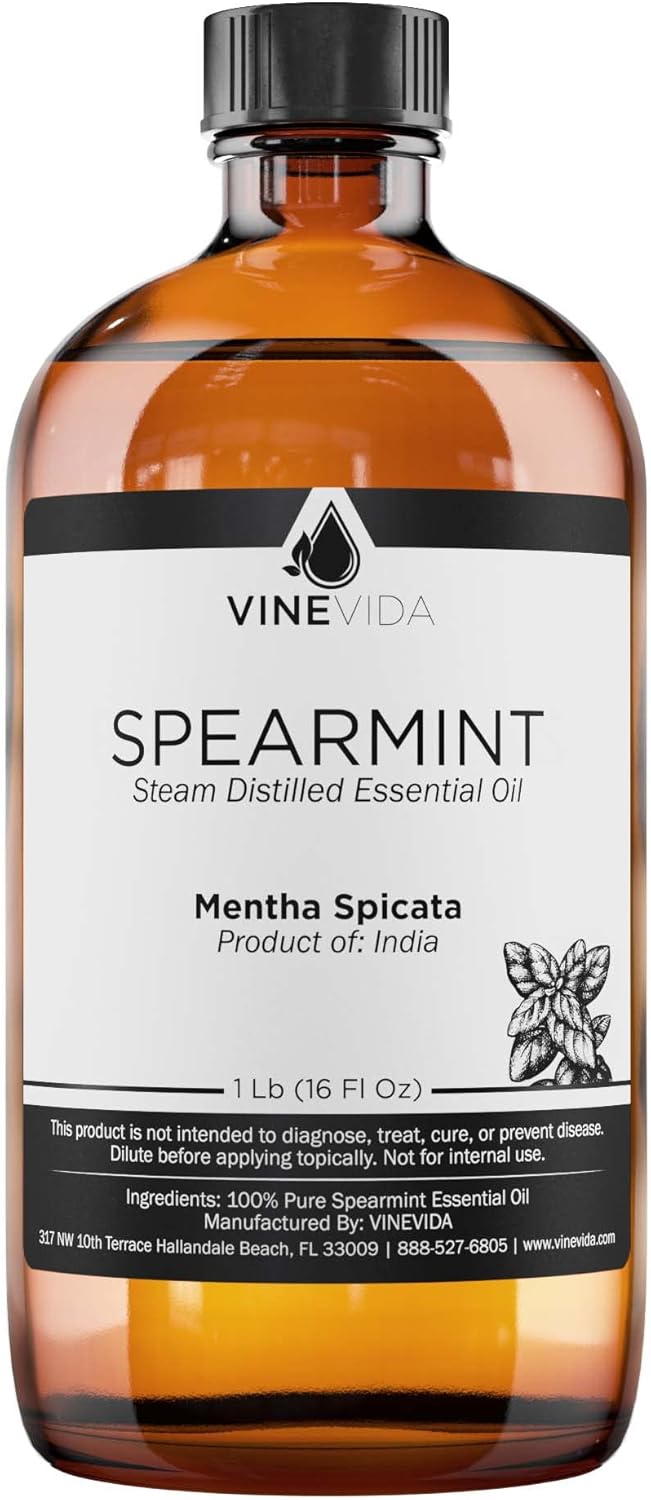 VINEVIDA Spearmint Essential Oil - 16 oz - Undiluted - DIY Candle Scents - Bulk for Soap Making & Skin Safe