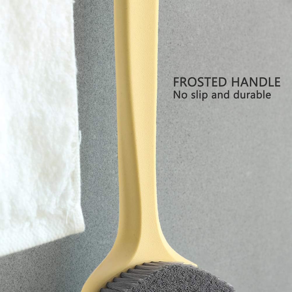 Upgraded Bath Body Brush with Comfy Bristles Long Handle Gentle Exfoliation Improve Skin's Health and Beauty Bath Shower Wet or Dry Brushing Body Brush (14 inch, Gold)