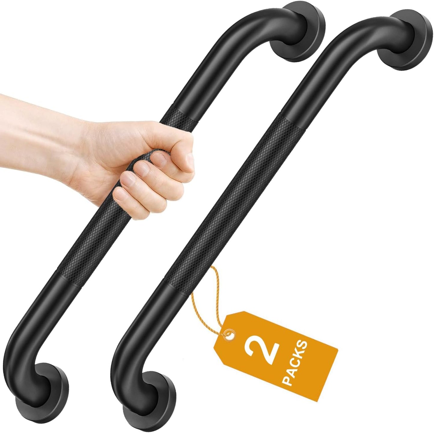 FANHAO 2 Pack Shower Grab Bar, 16 Inch Stainless Steel Bathroom Grab Bar with Anti-Slip Knurled Grip, Shower Handle Bath Handle, Safety Bars for Shower Chair Bench, Senior, Elderly, Handicap