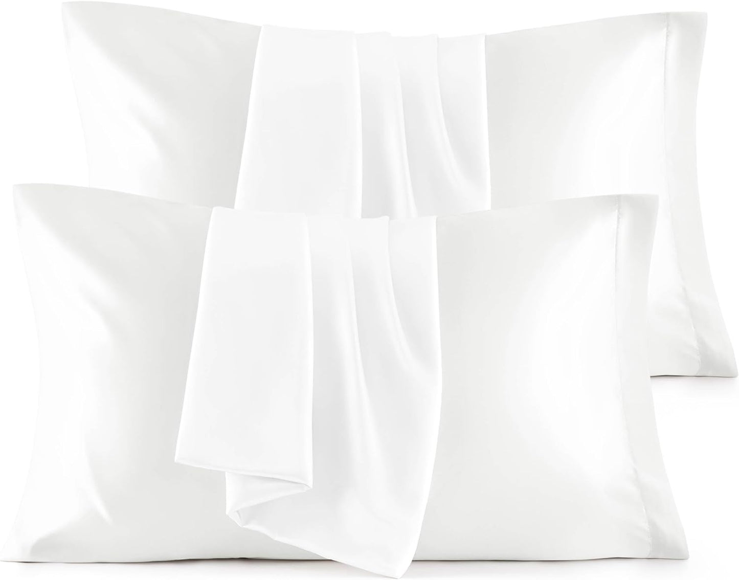 Bedsure King Size Satin Pillowcase Set of 4 - Pure White Pillow Covers for Hair and Skin 20x36 Inches with Envelope Closure, Similar to Silk Pillow Cases, Gifts for Women Men