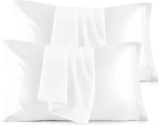 Bedsure Satin Pillowcase Standard Set of 4 - Pure White Silky Pillow Cases for Hair and Skin 20x26 Inches, Pillow Covers with Envelope Closure, Gifts for Women Men