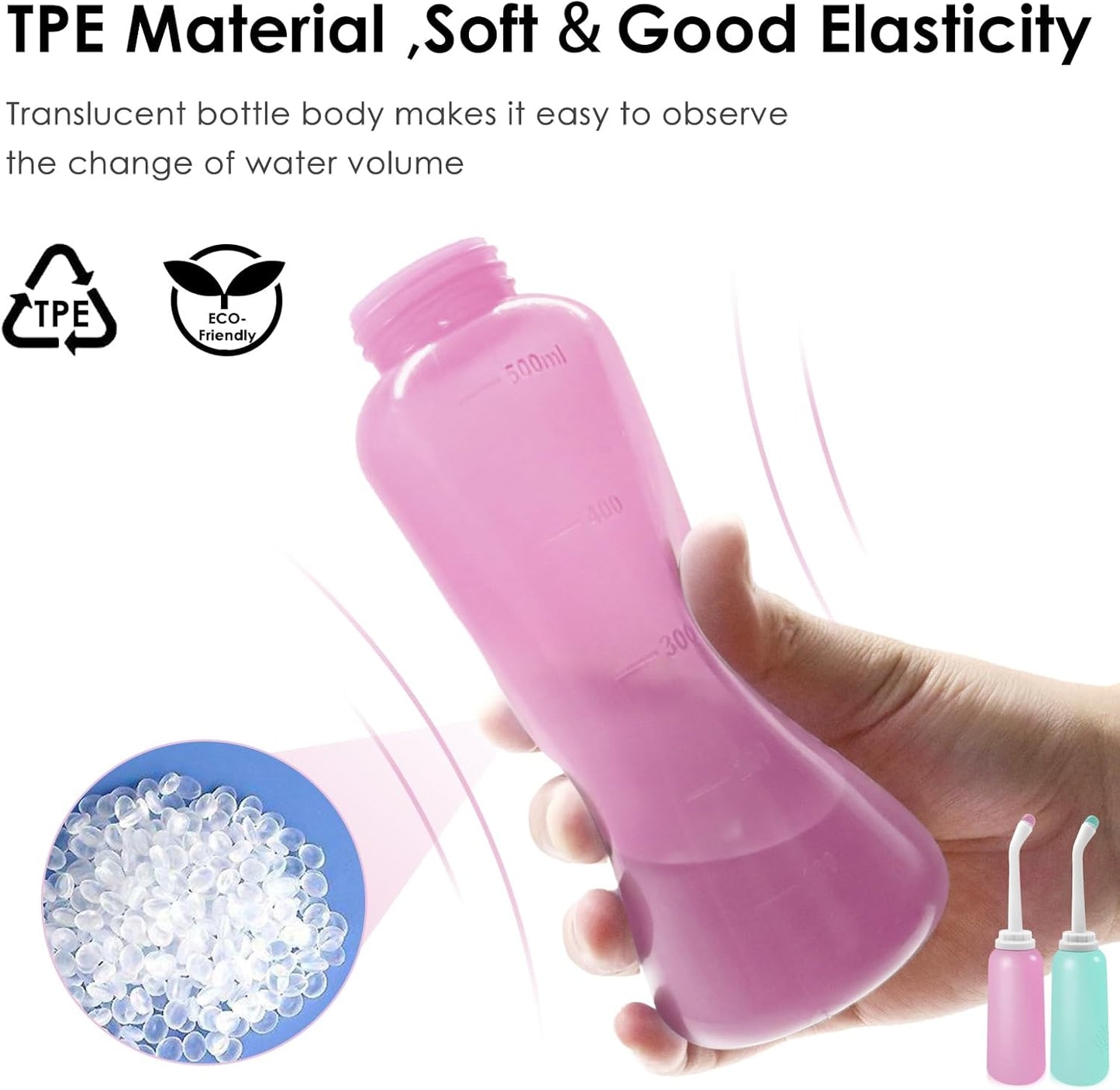 RUFCRIL Peri Bottle, Portable Travel Bidet with Carry Bag, TPE Material Can Be Boiled, 500ml Capacity with 2 Sealing Ring,Essentials for Postpartum Perineal Care, New Baby (Pack of 2)
