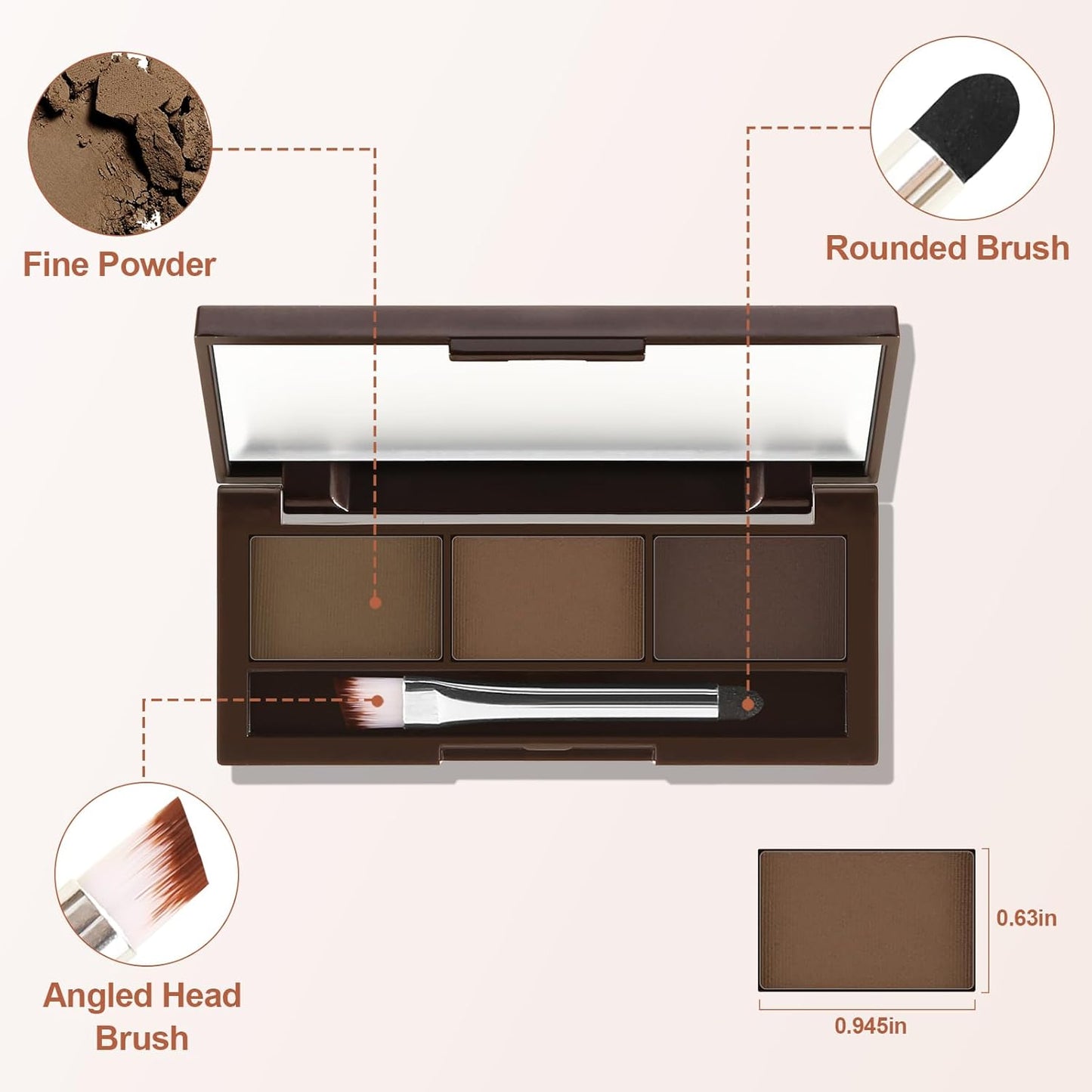 3 Colors Eyebrow Powder Set, Brow Powder Makeup Palette, Defining and Sculpting Brows, Waterproof Eye Contour Kit with Brush Applicator