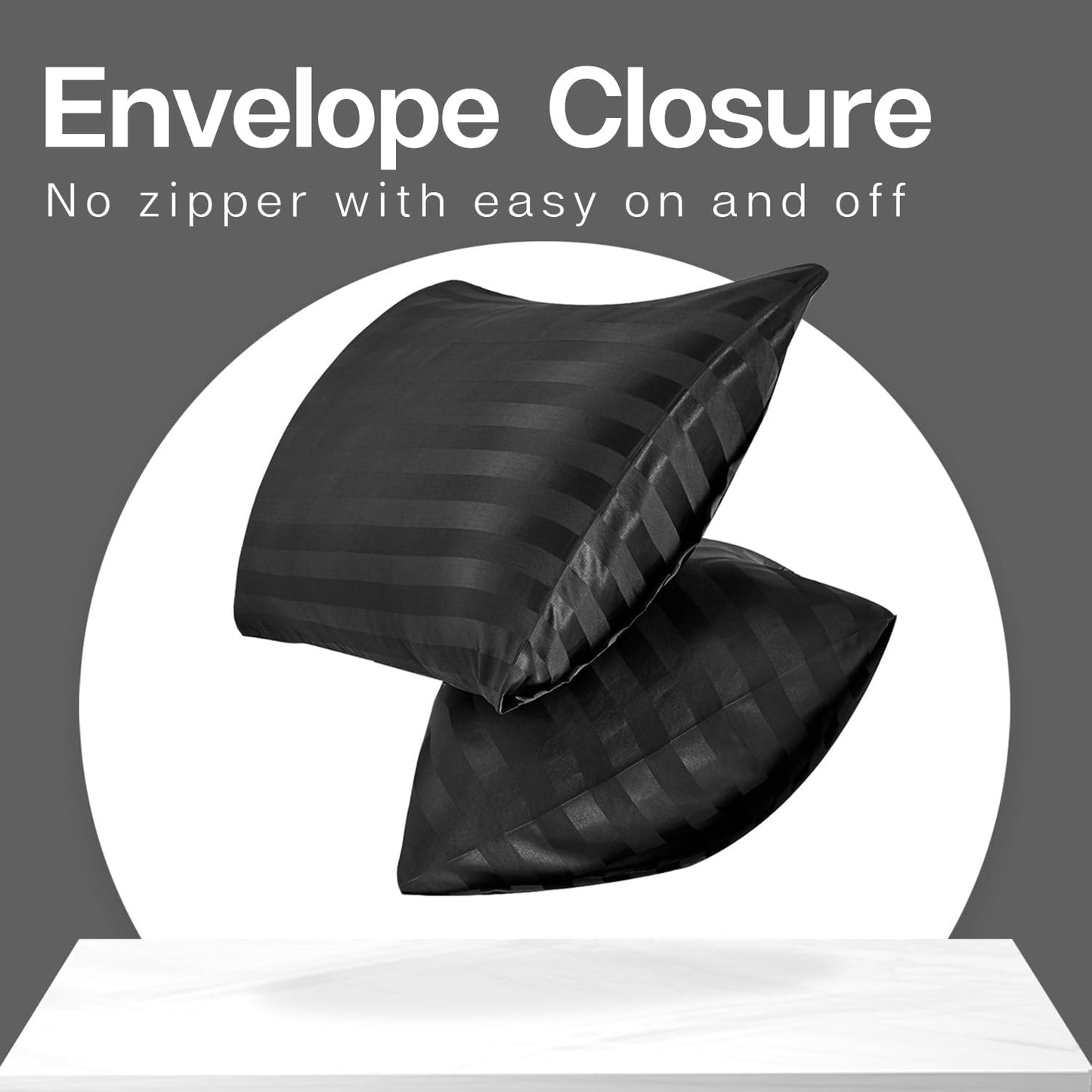 MR&HM Satin Pillowcase for Hair and Skin, Silk Satin Pillowcase 2 Pack, King Size Pillow Cases Set of 2, Silky Pillow Cover with Envelope Closure (20x40, Black Striped)