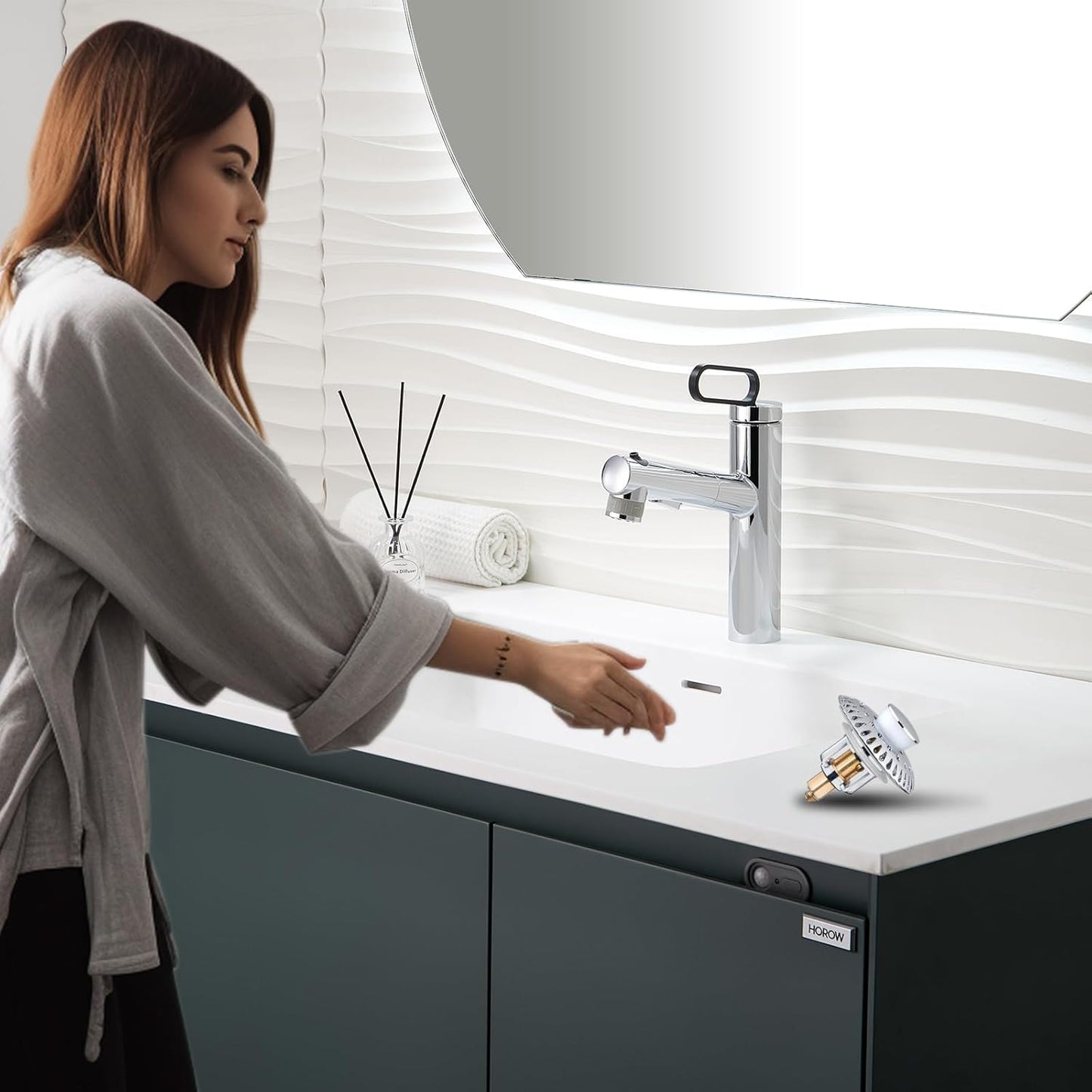 Bathroom Sink Stopper for 1.06"-1.65" Drain Holes, 2 in 1 Bath Sink Drain Strainer Stopper, Pop Up Drain Cover Plug with Hair Catcher, Stainless Steel (Chrome Silver-1p)