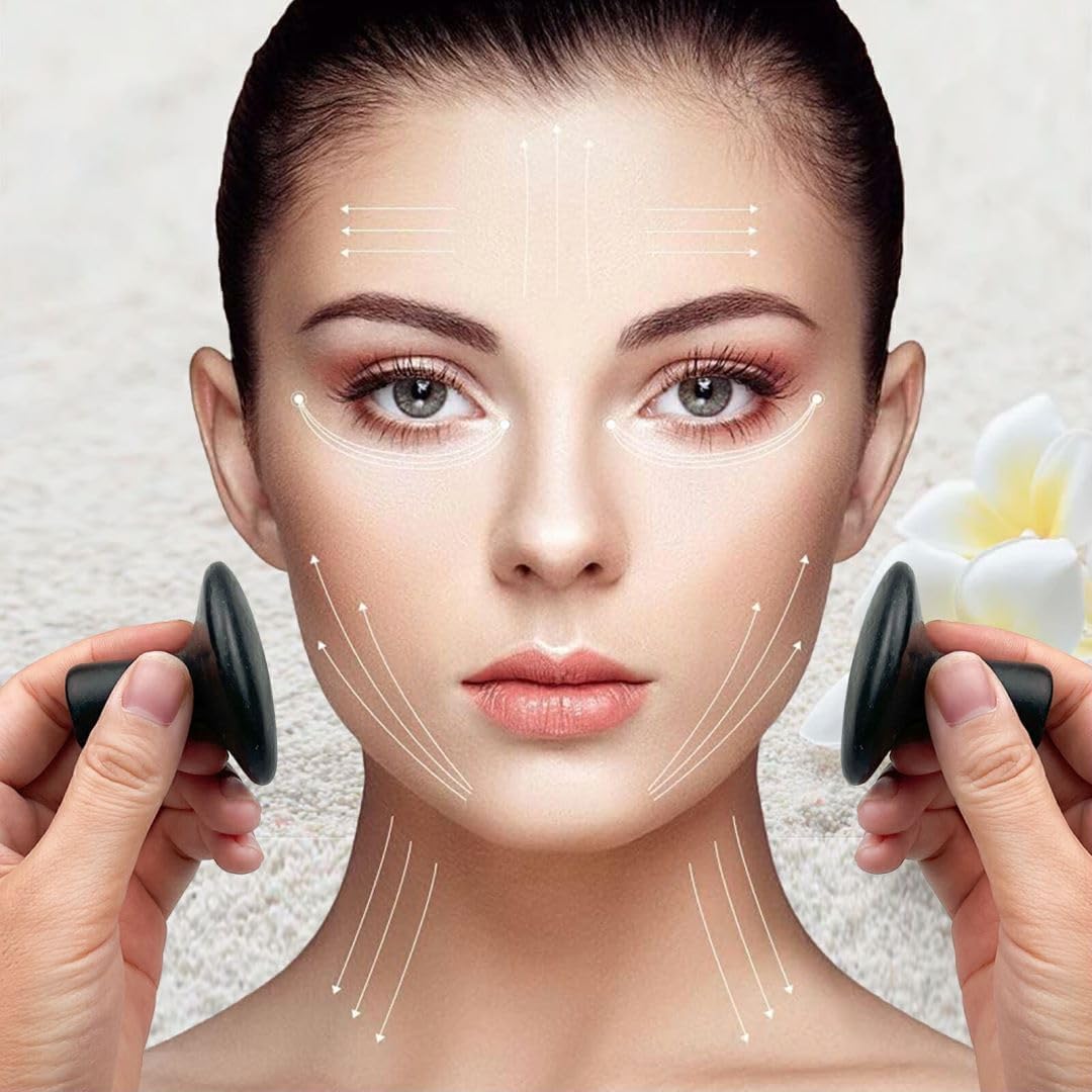 2 Pcs Mushroom Shaped Hot Stones Gua Sha Facial Tools Natural Basalt Stones Hot Rock Massage Tools for Body, Face, Home SPA, Relaxing