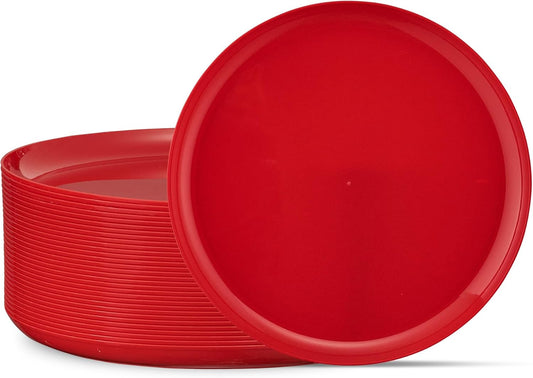 PLASTICPRO 30 Pack 8.6'' Christmass Red Plastic Party Plates Edge Collection Premium heavyweight Elegant Disposable Tableware Dishes