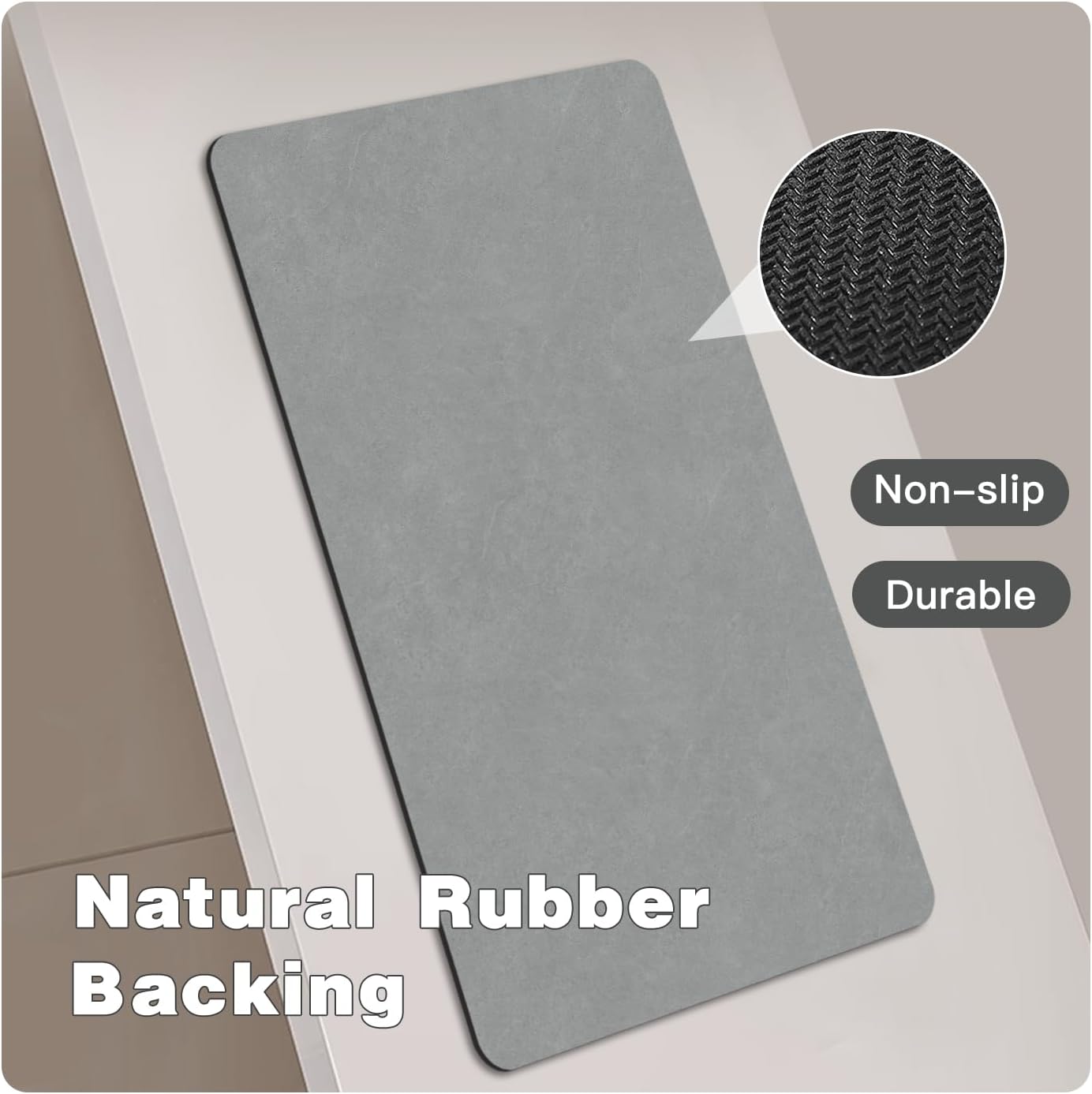 Bathroom Mat Quick Dry, Bathroom Rugs Non Slip Washable Thin Absorbent Bath Mat Fits Under Door Bathroom Floor Mat Perfect for Bath, Shower, or Sink 24"x36" Light Grey