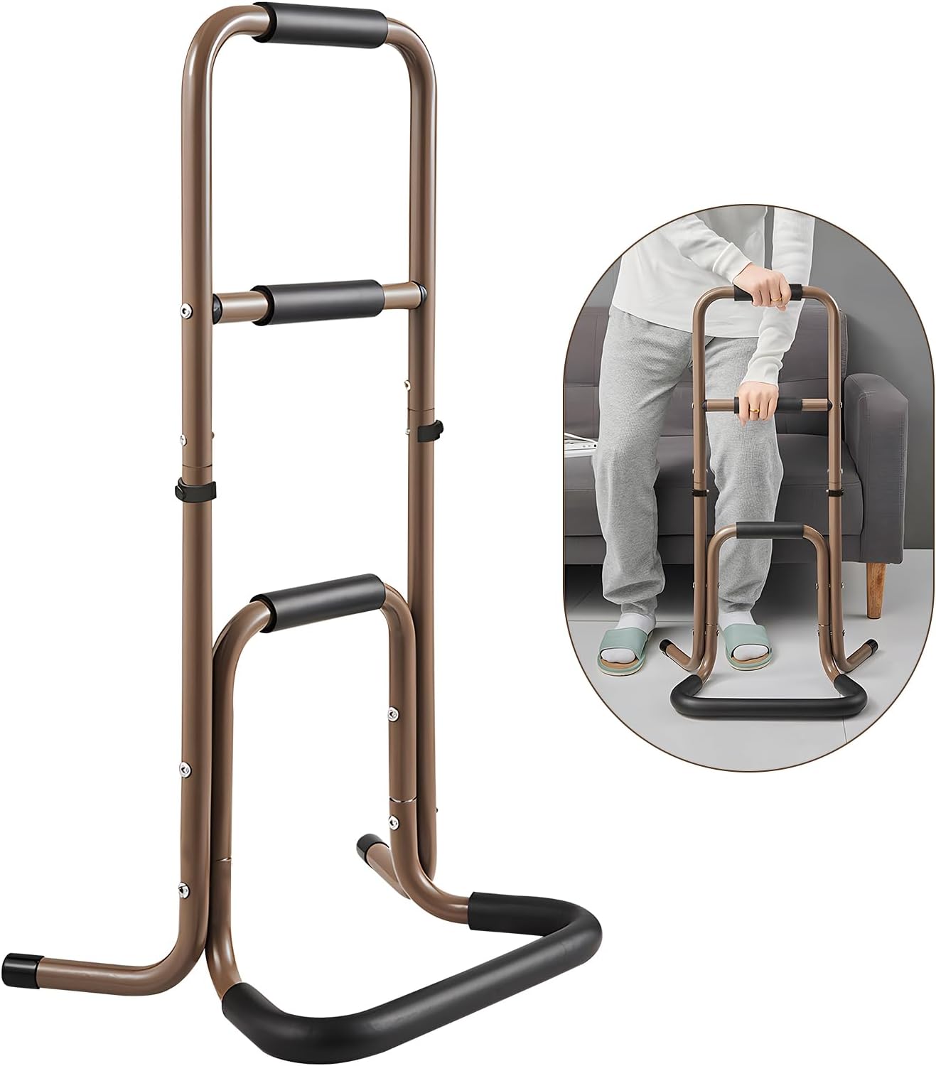 Aluminium Stand Assist Aid for Elderly - Lightweight Chair Lift Assist Devices for Seniors, Easy Stand Up and Move, Standing up Support, with Anti-Slip Protector, Height Adjustable, Brown