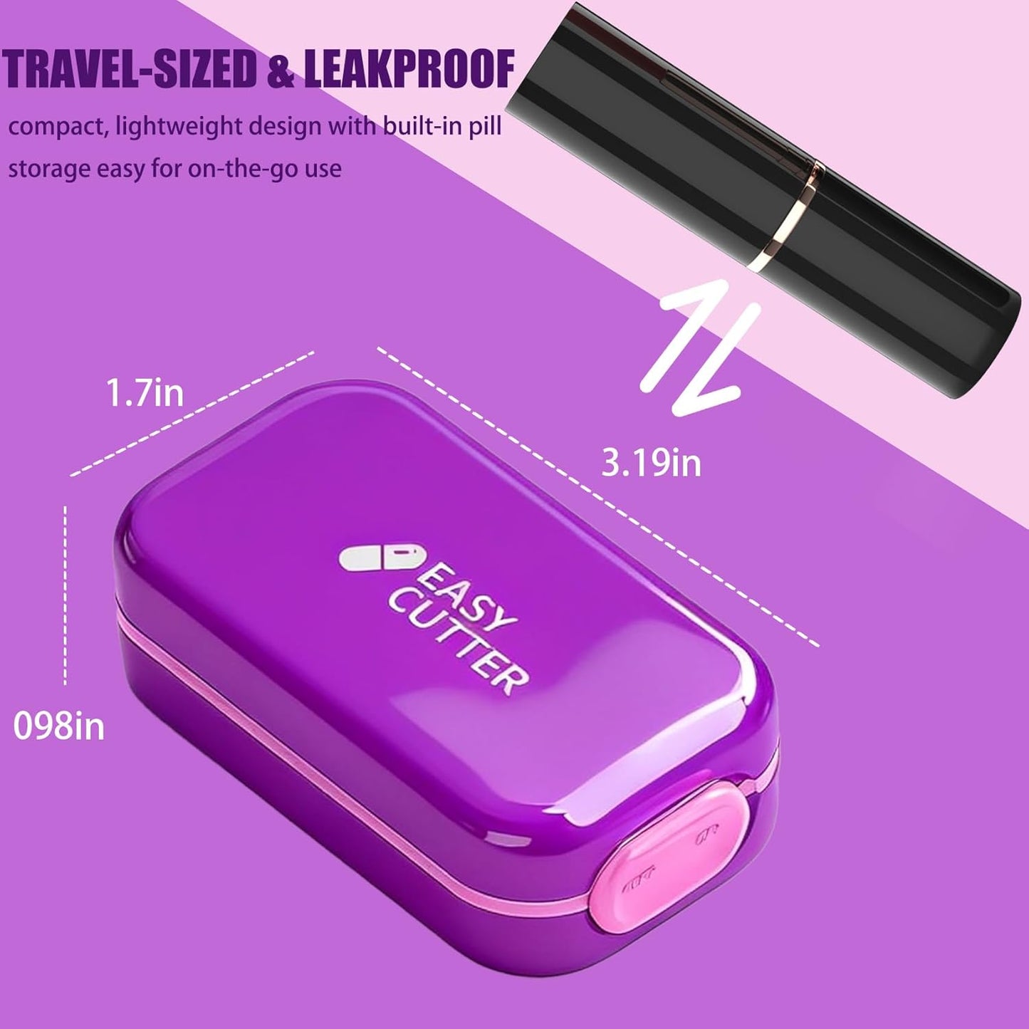 Pill Cutter Splitter for Small or Large Pills with Safety Lock - Accurate and Easy Travel-Friendly Design for Daily Use (Purple)