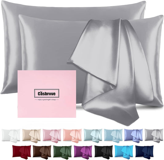 Silk Pillow Cases 2 Pack Mulberry Silk Pillow Cases Soft Breathable Both Sided Natural Silk Pillowcase with Zipper Beauty Sleep Silk Pillow Cases for Gift(King,Silver Gray)