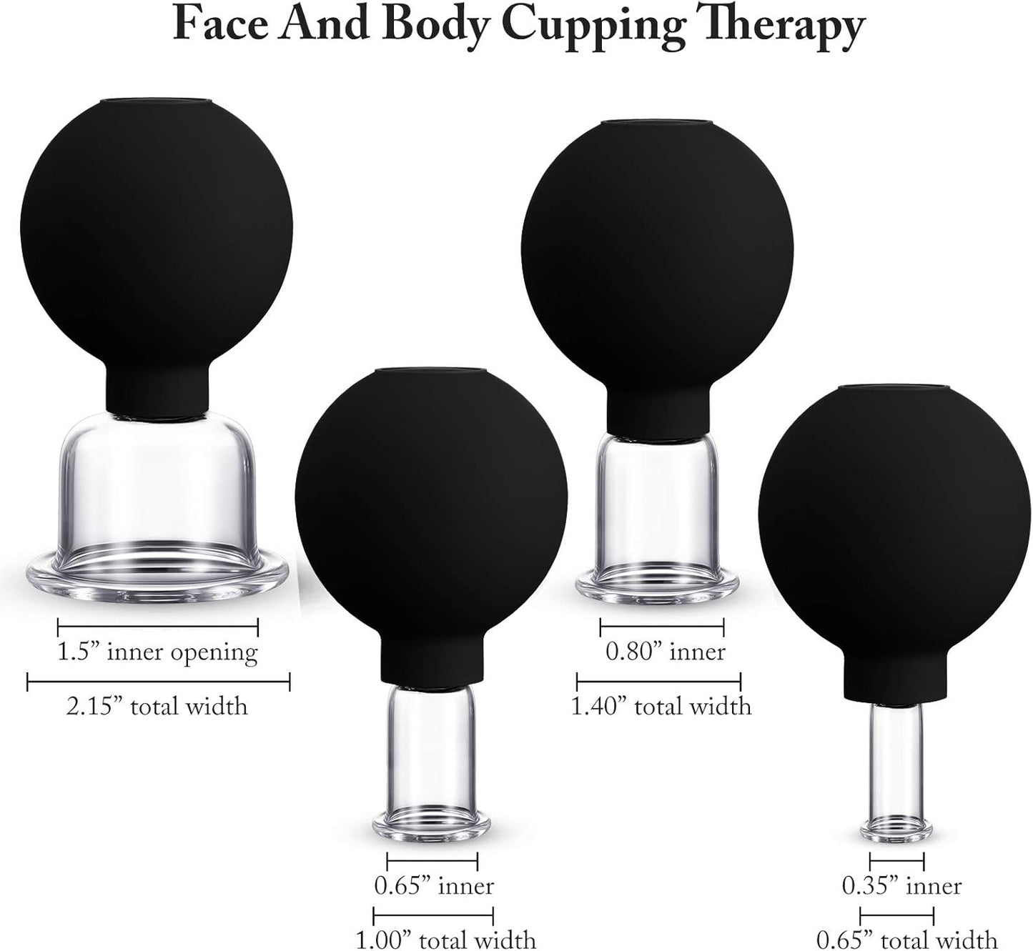 4 Pieces Glass Cupping Set Glass Silicone Cupping Cups Massage Vacuum Suction Cupping Cups for Body Face Leg Arm Back Shoulder Muscle and Joint Pain (Black)