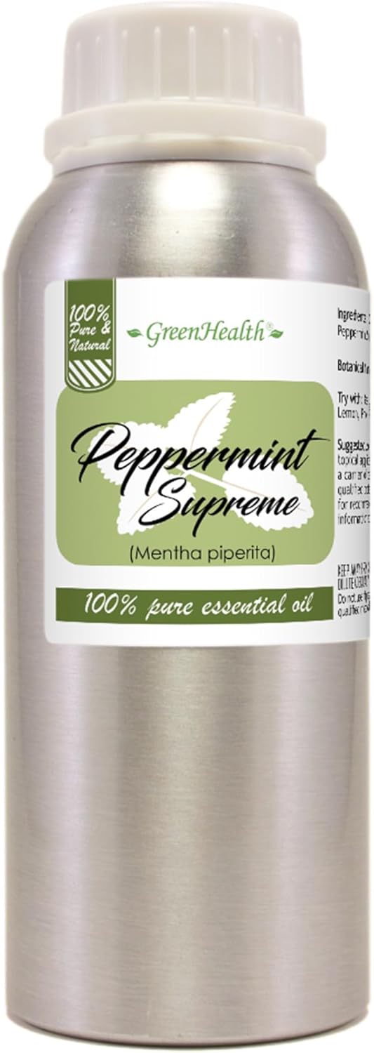 Peppermint Essential Oil – 100% Pure Mentha Piperita – GreenHealth – 8 fl oz (237 ml) Aluminum Bottle with Plug Cap – Aromatherapy, Diffusers, DIY, Candles, Fresh Home Scent