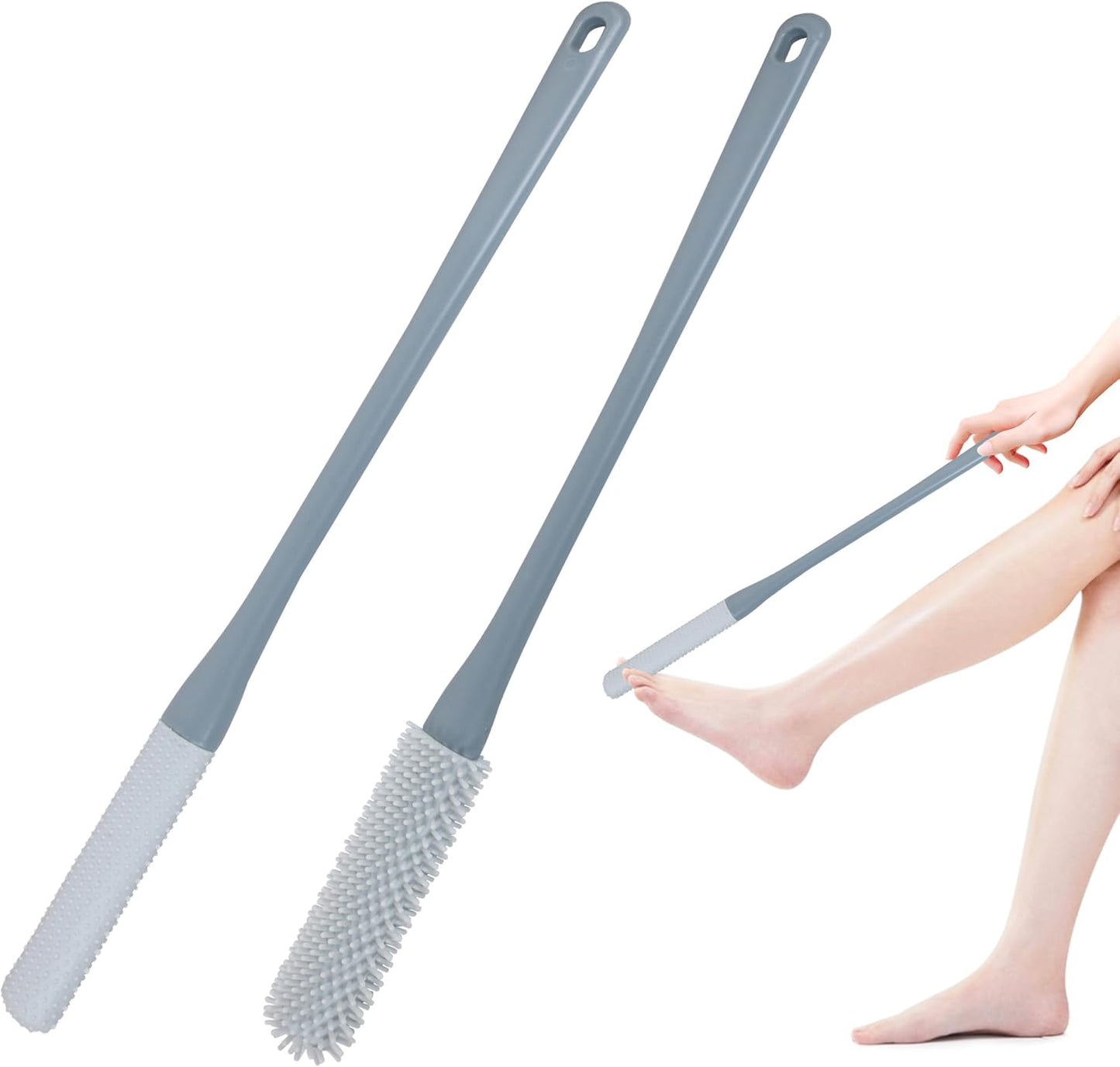 OWIIZI Toe Cleaning Brush 15.7" Foot Scrubber in Shower with Long Handle Silicone Gap Brush Between Toes Cleaner Soft Feet Care Scrub for Seniors,Elderly, Men and Women- 2Pack