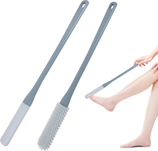 OWIIZI Toe Cleaning Brush 15.7" Foot Scrubber in Shower with Long Handle Silicone Gap Brush Between Toes Cleaner Soft Feet Care Scrub for Seniors,Elderly, Men and Women- 2Pack