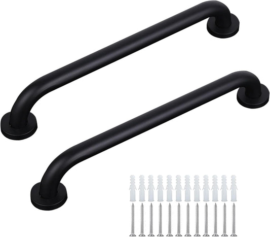 2 Pcs 12 Inch The Black Stainless Steel Handrail Bar Stairway Hand Railing Stairway Hand Bar Steel Outdoor Deck Rail Handle Indoor & Outdoor Matte Black Shower Grab Bar