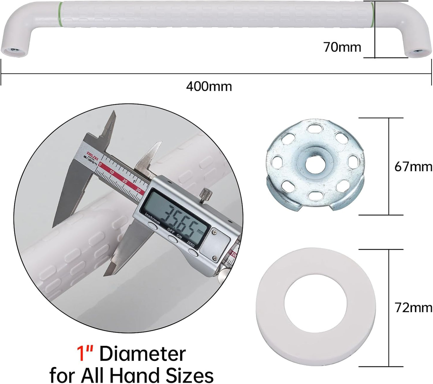 Joyrain 16-inch Bathroom Safety Grab Bar - 500lb Weight Capacity ADA Certified Anti-Slip Handle for Shower/Tub/Toilet, Elderly & Disabled Assist (White（2-Pack）, 16 inches (Overall Length 400mm))