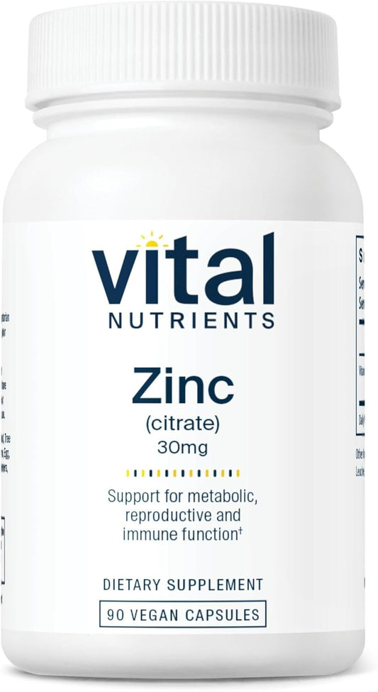 Vital Nutrients Zinc Citrate 30mg | Easily Absorbed Immune Support Supplement* | Vegan Zinc Supplement | Gluten, Dairy, Soy Free | Non-GMO | 30mg | 90 Capsules