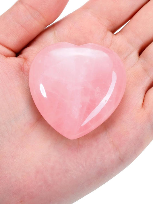 Jovivi 45mm Big Rose Quartz Crystal Heart Healing Crystals Heart Stones Polished Pocket Love Gemstones Natural Reiki Chakra Balancing Meditation Massage Gift Palm Worry Stones for Anxiety
