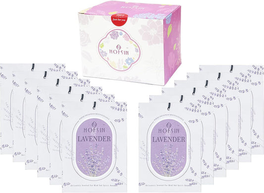 HOFSIN 12Pack Lavender Sachets with Hanging Strings,Long Lasting,Scented Paper Bags,Air Freshener Deodorizer for Closet and Drawer,Home Fragrance for Wardrobe,Car(Lavender)