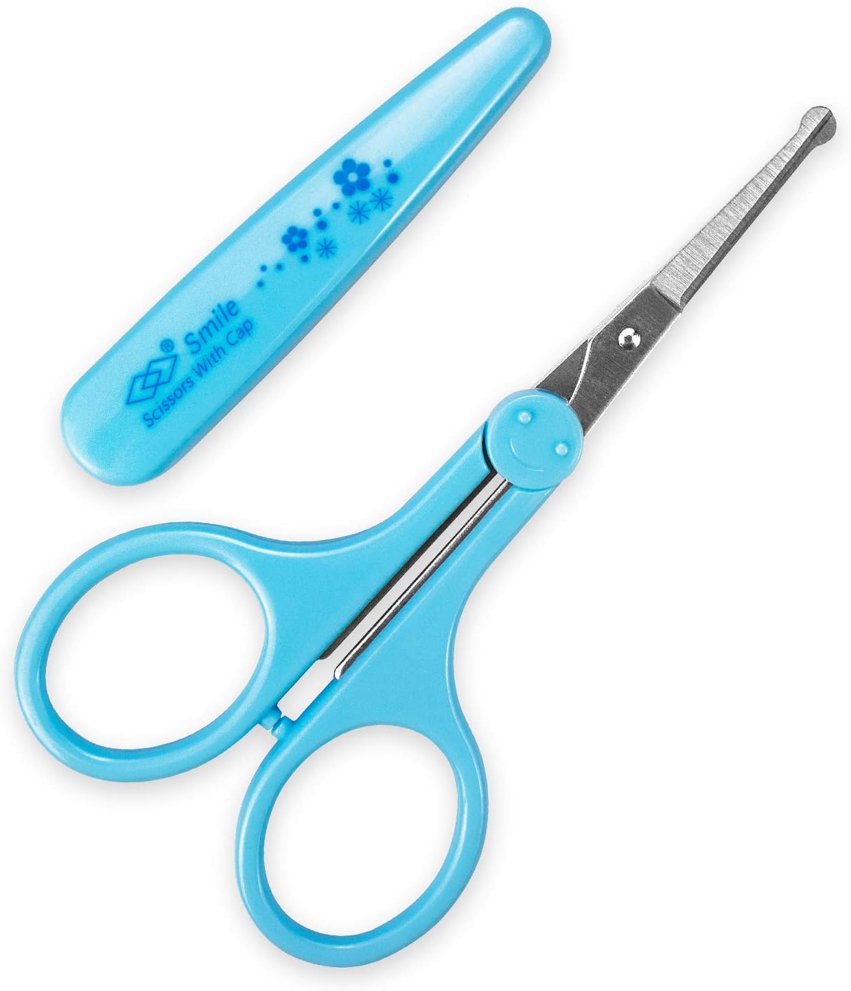 Eyebrow Scissors, Small Scissors for Facial, Nose, Eyebrow, Mustache, and Beard Hair Trimming & Grooming, Safety Edge, Blue Long Cap