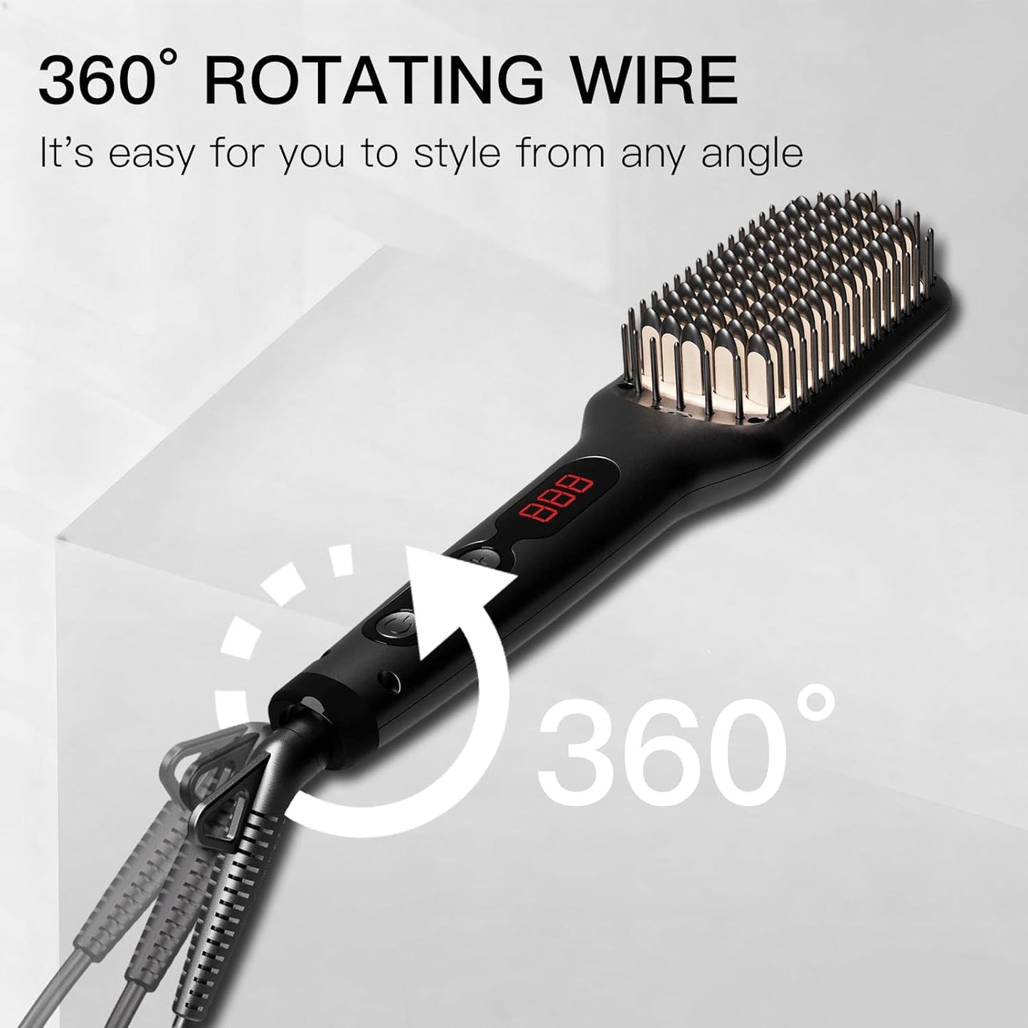 MEGAWISE Pro Ceramic Ionic Hair Straightener Brush for Home Salon, Straightening Hair Brush with 20s Heating Tech, Auto-Off, Anti-Scald with Universal Dual Voltage,Rotatable Power Cord, Black