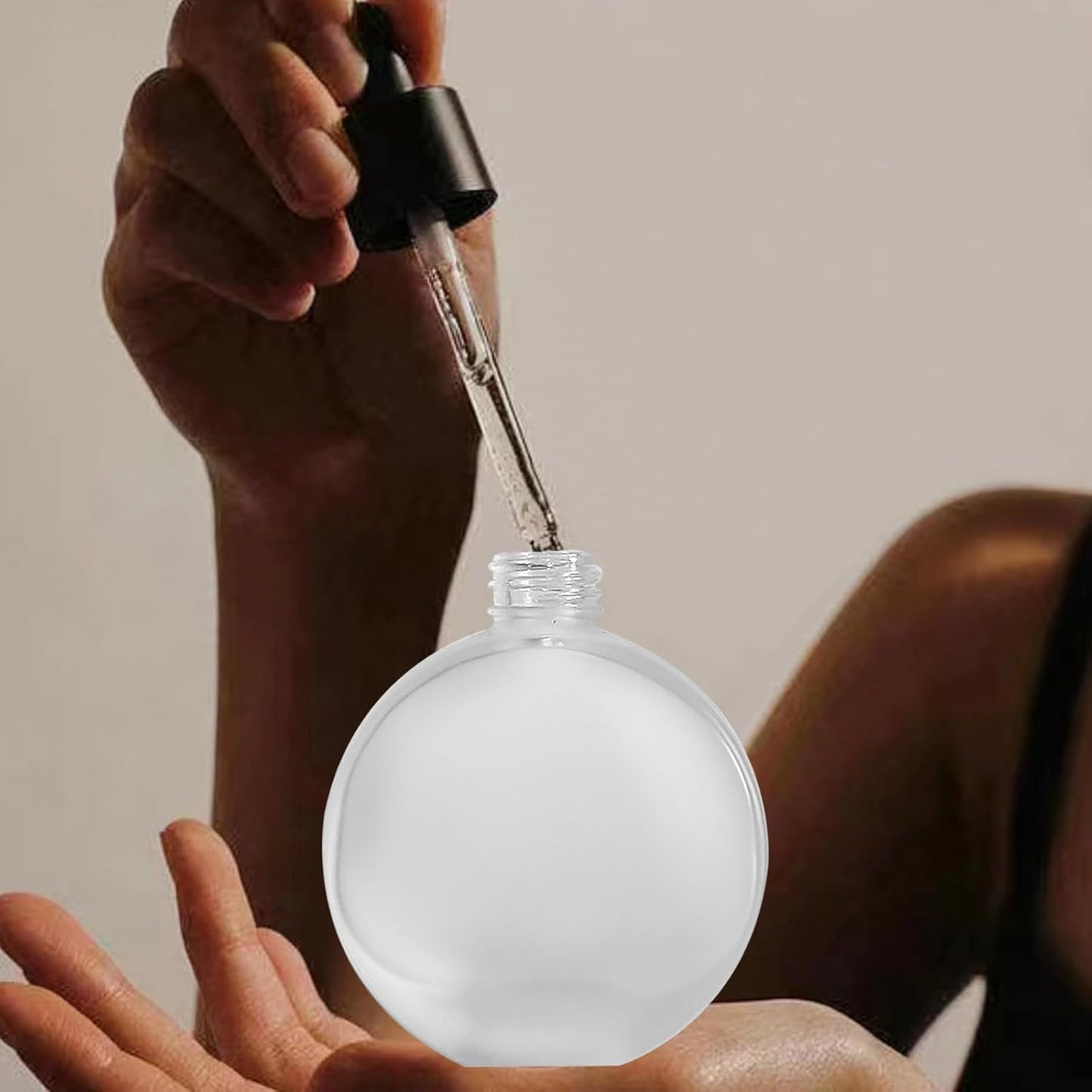 6Pcs,2 oz Frosted Glass Dropper Bottles for Essential Oils,60ml Flat Round Perfume Bottle,for Essential Oils, Perfumes,Serums - Leakproof for Travel (Clear Frosted)