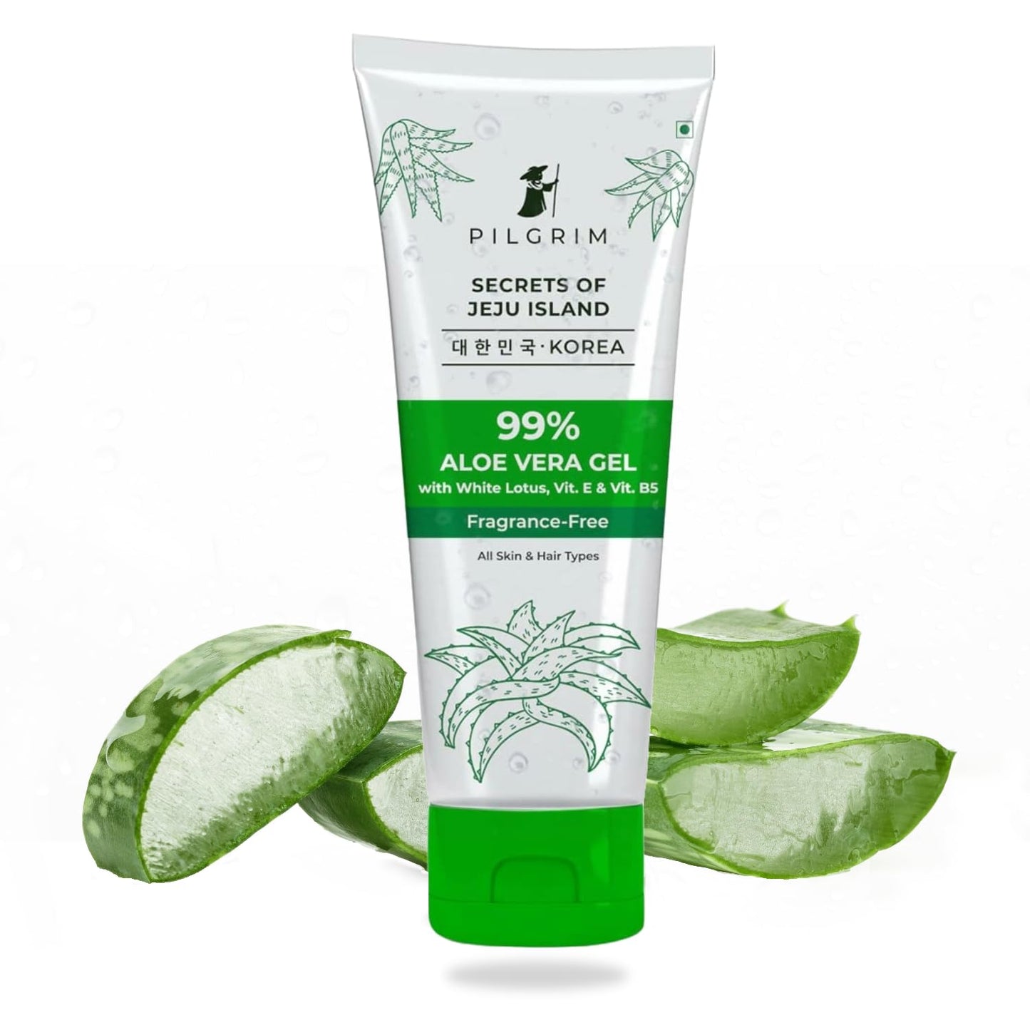 Pilgrim Korean 99% Pure Aloe Vera Gel for Hair & 200ml with Vitamin E & Vitamin B5 | Hydrates & Soothes Skin | Free from Parabens, Sulphates, Mineral Oils & Fragrance I For Women and Men | 200ml