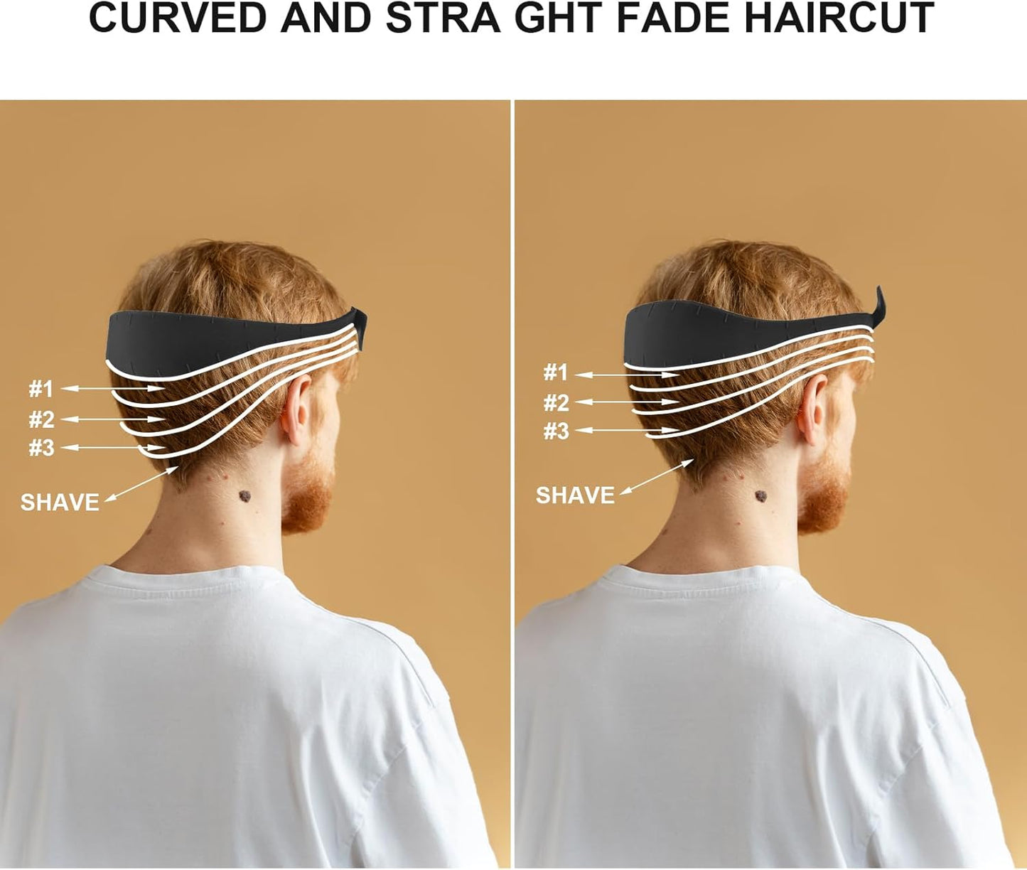 Neckline Shaving Template and Hair Trimming Guide (Black), Silicone Curved Haircut Band for DIY Haircutting Creating Clean Straight Neck Hairline, Fade and Taper Guide for Hair Clippers